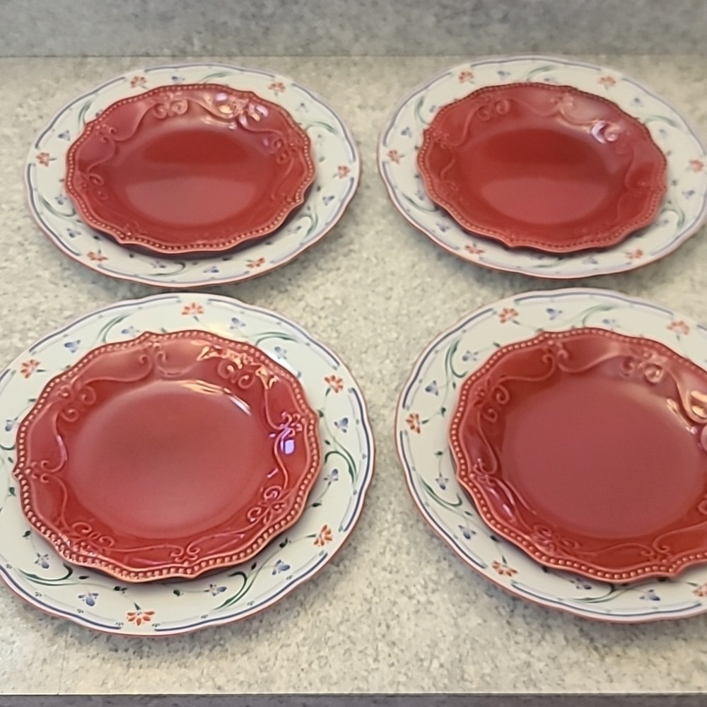 Floral Patterned Dinner Plates Set Of 4 - (4 Dinner 4 Salad)
